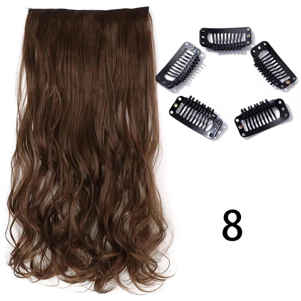 Synthetic Long Straight Clip In One Piece Hair Extension 5 Clips Fake Hair