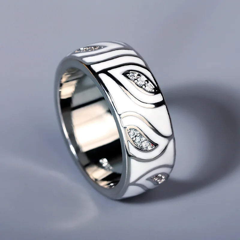 925 Silver White Leaves Sparkling CZ Jewelry Ring Set