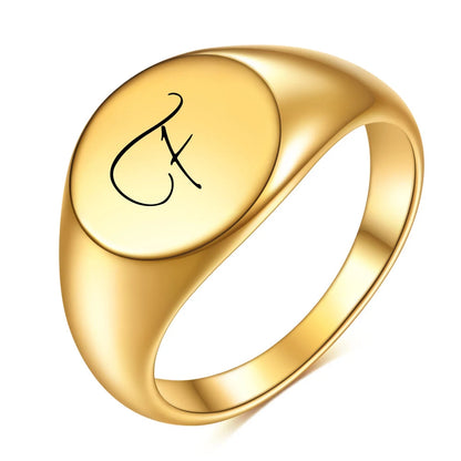 Initial Letter Stamp Signet Chunky Stainless Rings