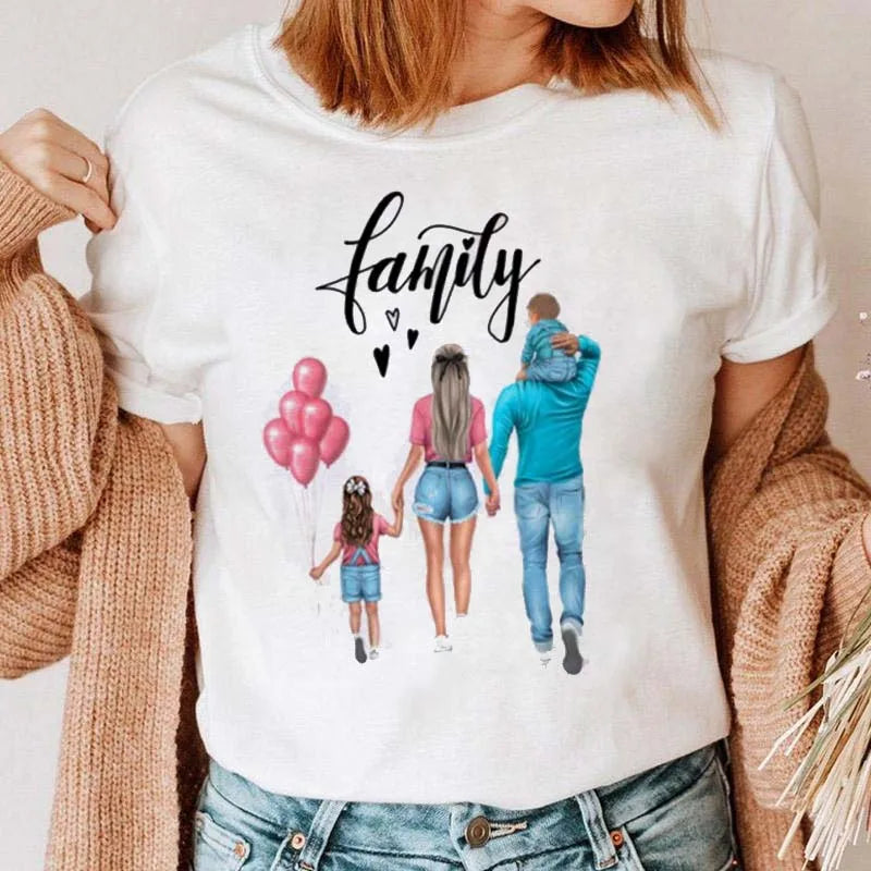 Cartoon Mom Mother Boy Girl Print Mother Lady T-shirts