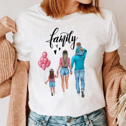Cartoon Mom Mother Boy Girl Print Mother Lady T-shirts