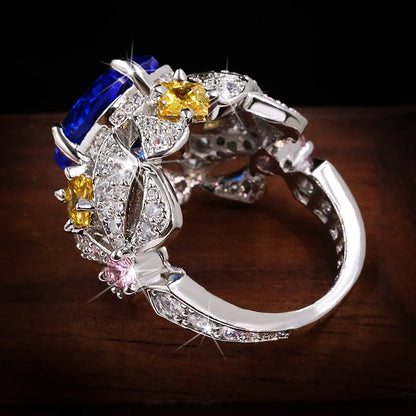 Luxury Big Sapphire 925 Sterling Silver Flower Rings
