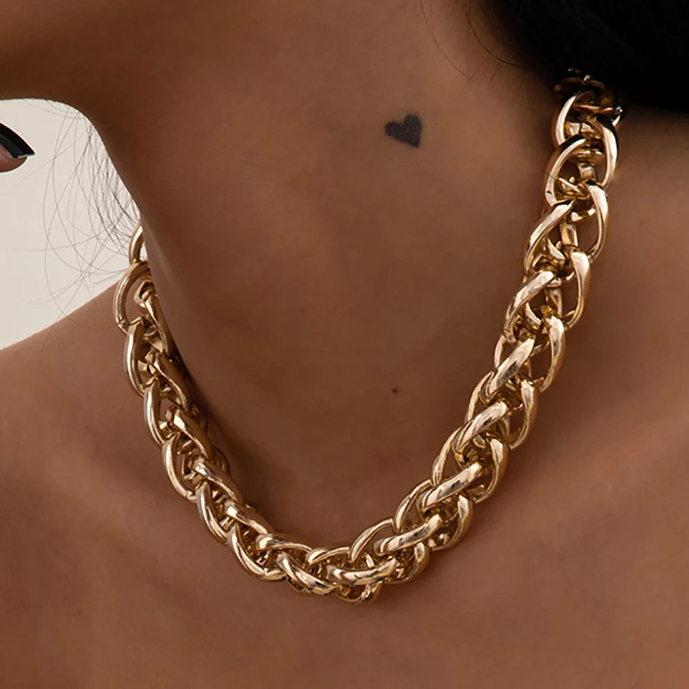 Punk Gold Color Metal Handmade Short Necklace