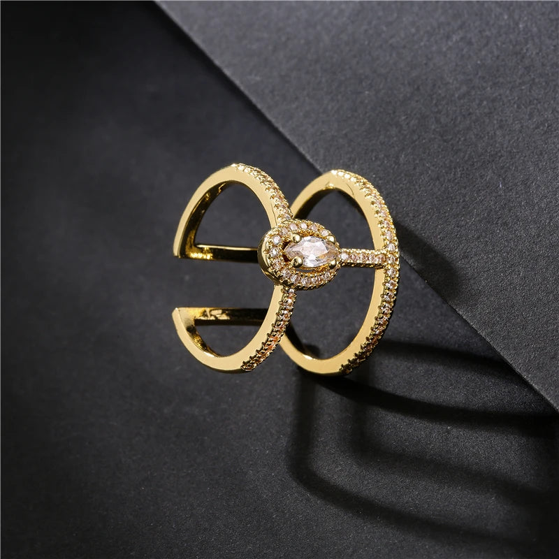 Gold Geometric Copper AAA+ Cubic Zirconia Ring