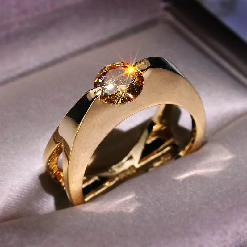 Geometric White Zircon Gold Ring