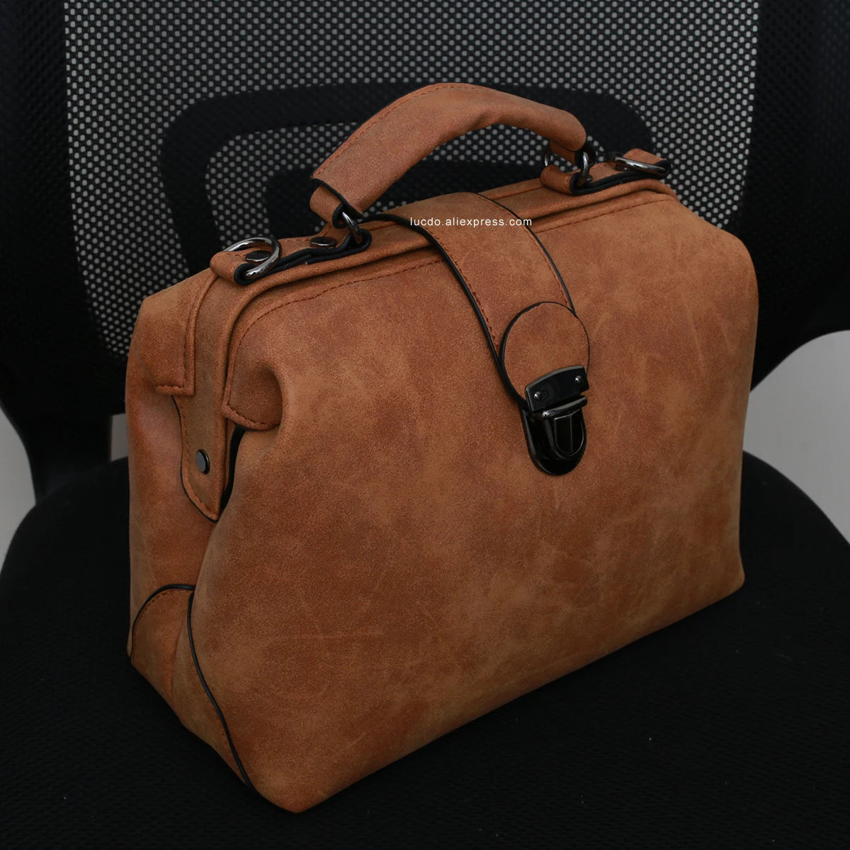 Plaid Rivets Design Doctor Crossbody High Quality PU Leather Tote Bags