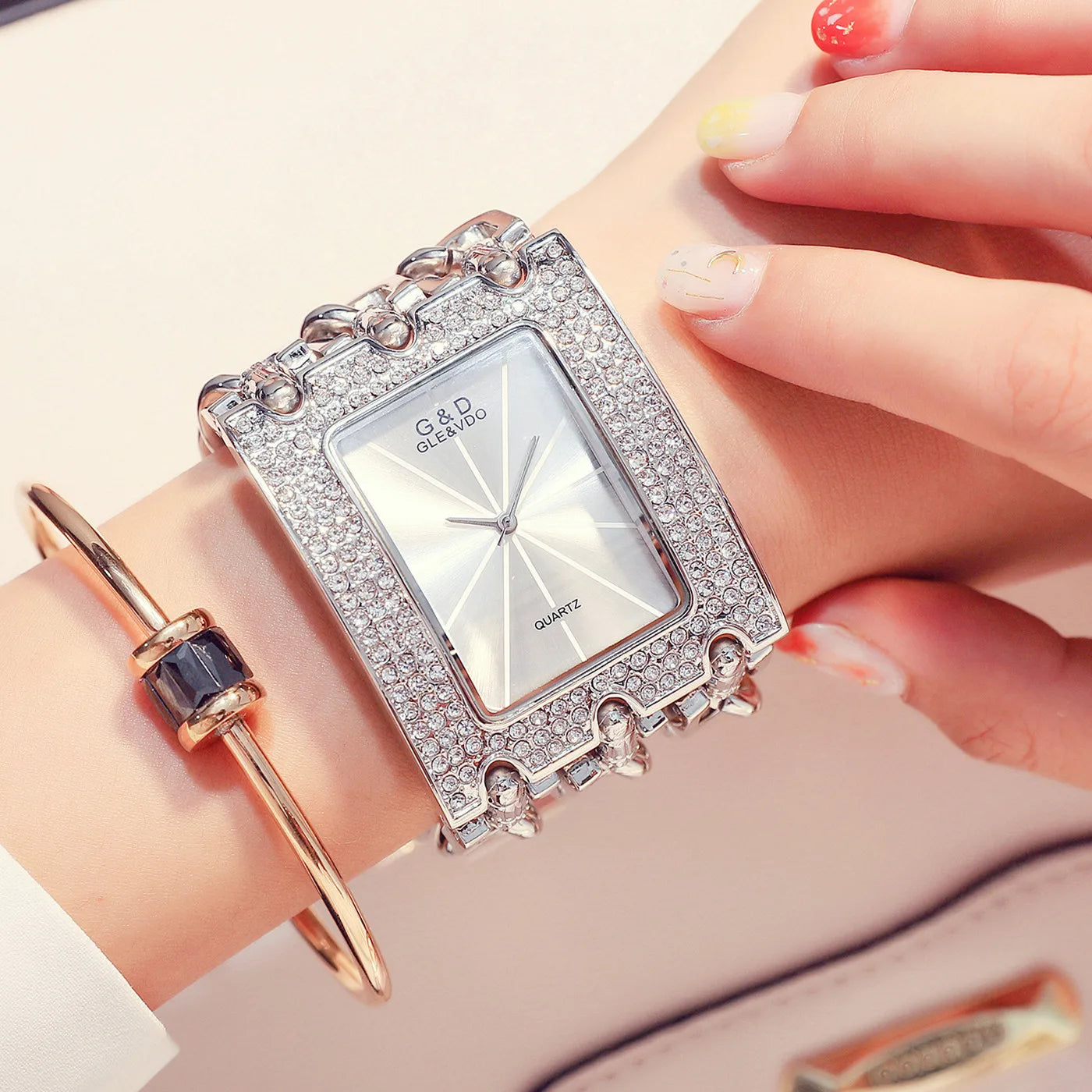 Three Chain Rhinestone Quartz Wrist Watches
