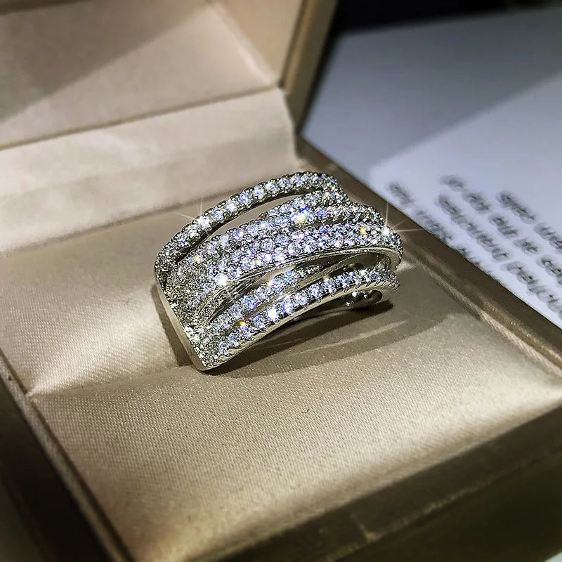Exaggerated micro-inlaid 925 silver full zircon ring