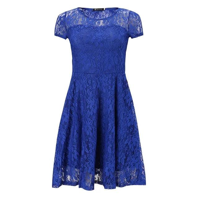 Sexy Floral Lace Round Neck Short Sleeve Vintage Slim Dress
