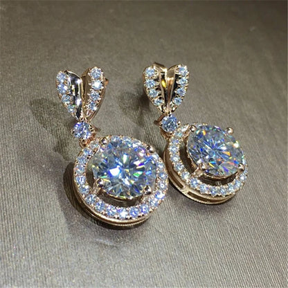 Huitan Heart Stud with Big Round CZ Drop Earrings