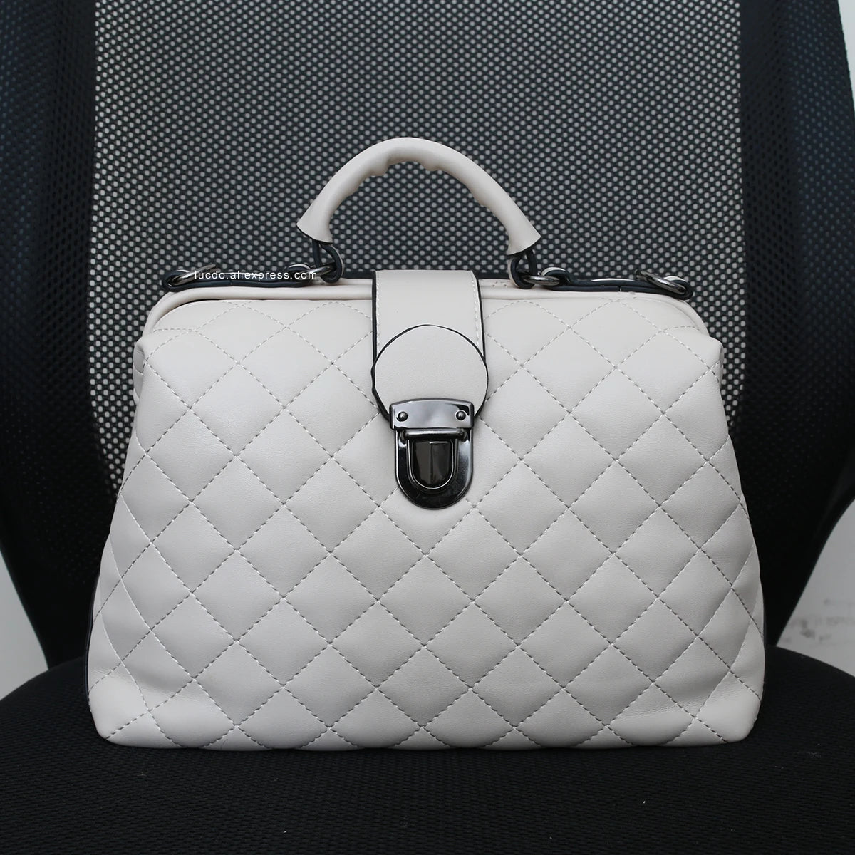 Plaid Rivets Design Doctor Crossbody High Quality PU Leather Tote Bags