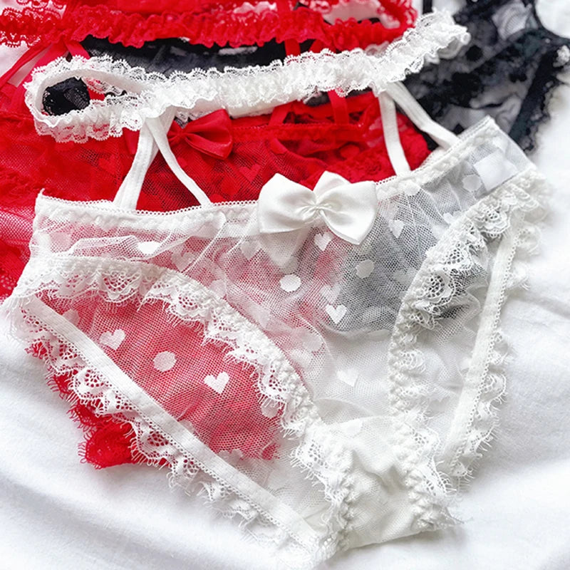 High Waist Amazing Mesh Panties Lace Sexy Transparent Lingerie Bow G Strings