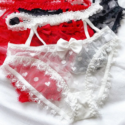High Waist Amazing Mesh Panties Lace Sexy Transparent Lingerie Bow G Strings
