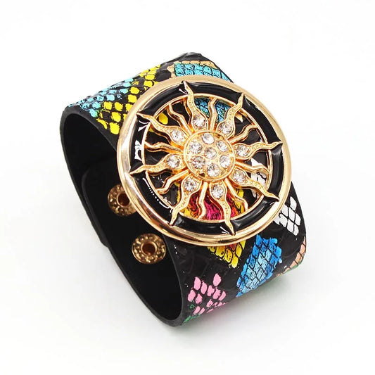 Leather Wide Circle Buckle Bracelet