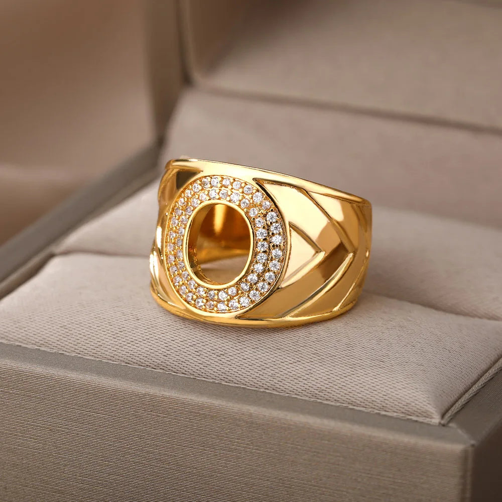 Chunky Wide Zircon Initial Letter Rings