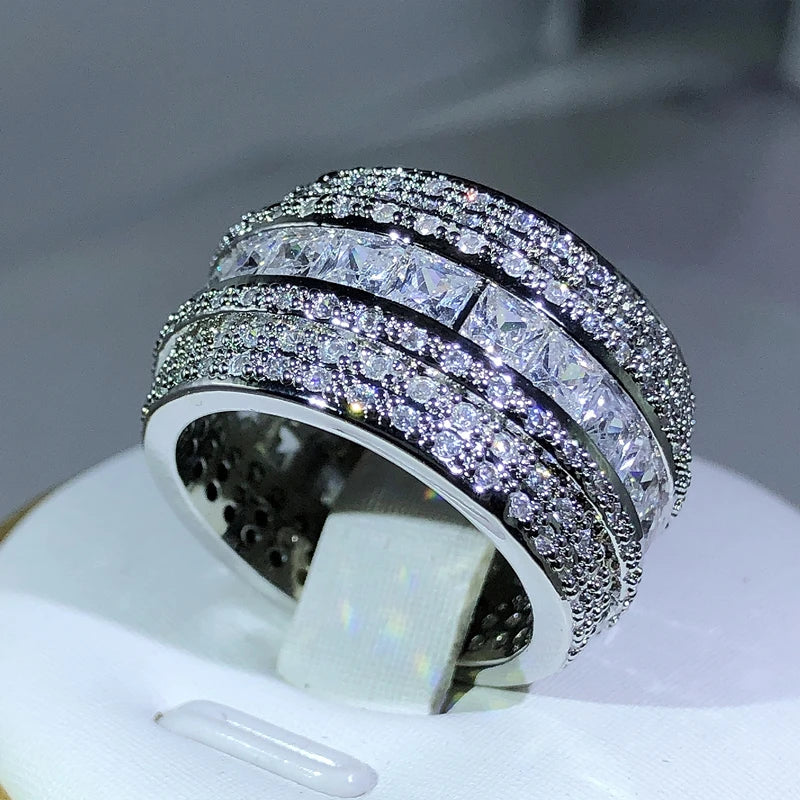Elegant 925 Sterling Silver Exquisite White Zircon Stone Ring