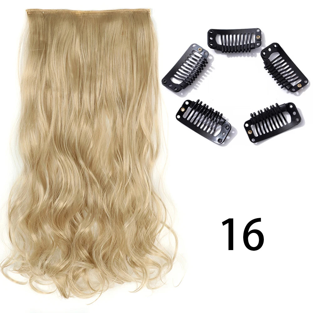 Synthetic Long Straight Clip In One Piece Hair Extension 5 Clips Fake Hair