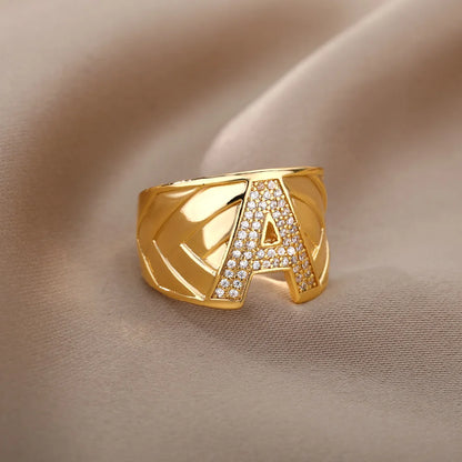 Chunky Wide Zircon Initial Letter Rings