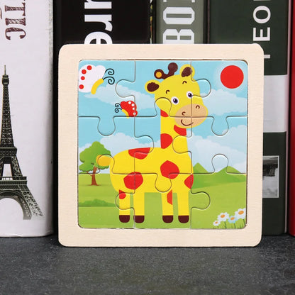 11X11CM Kids Wooden Puzzle Cartoon Animal Traffic Toys