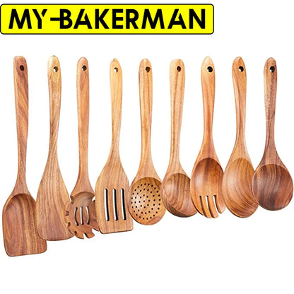 1-9Pcs/set Wooden Kitchen Utensils Set
