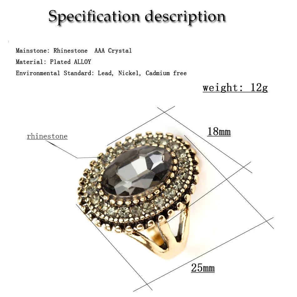 Vintage Ellipse Gray Crystal Ring