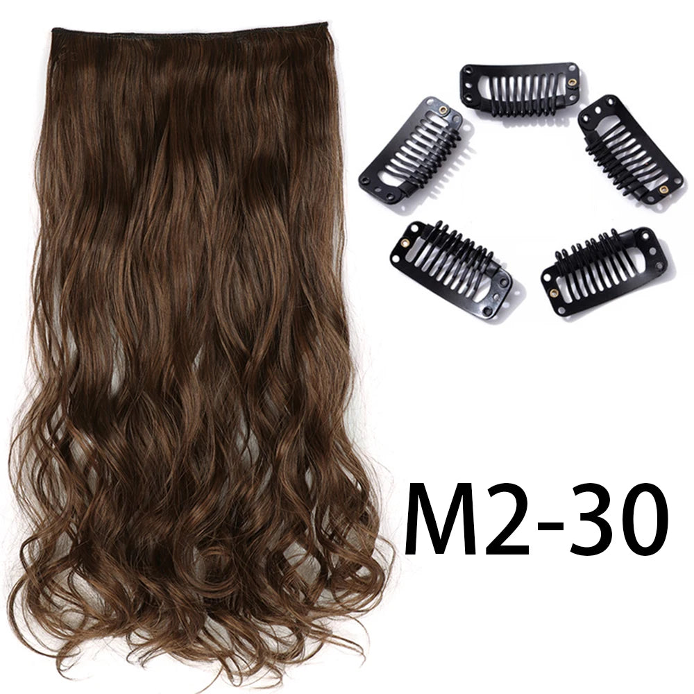 Synthetic Long Straight Clip In One Piece Hair Extension 5 Clips Fake Hair