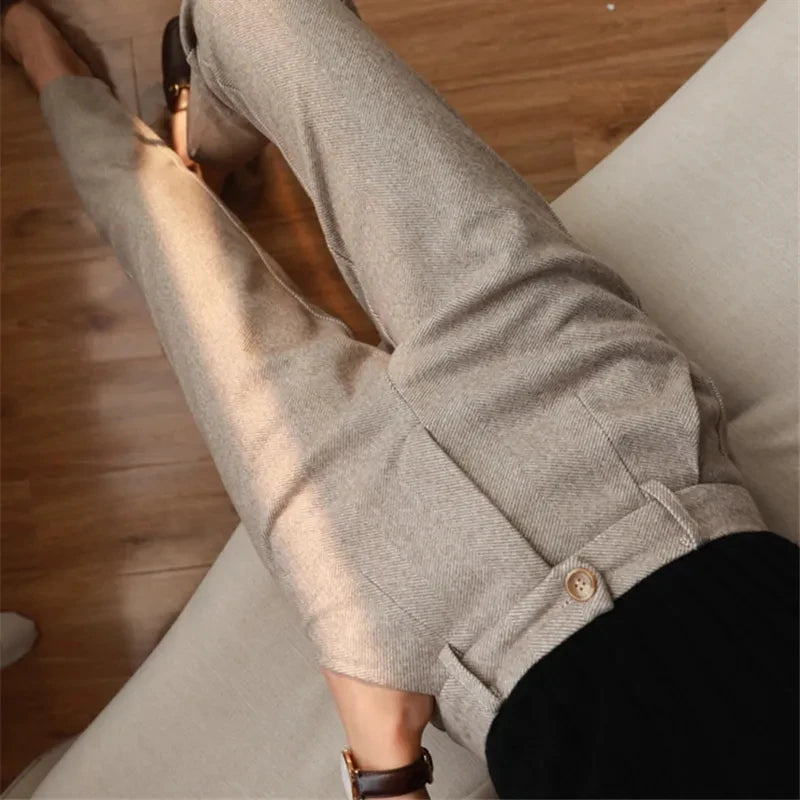 Woolen High Waisted Casual Suit Pants