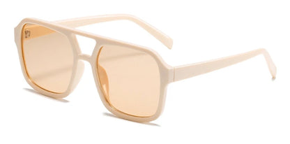 Retro Square Double Beam Yellow Oversized Sunglasses