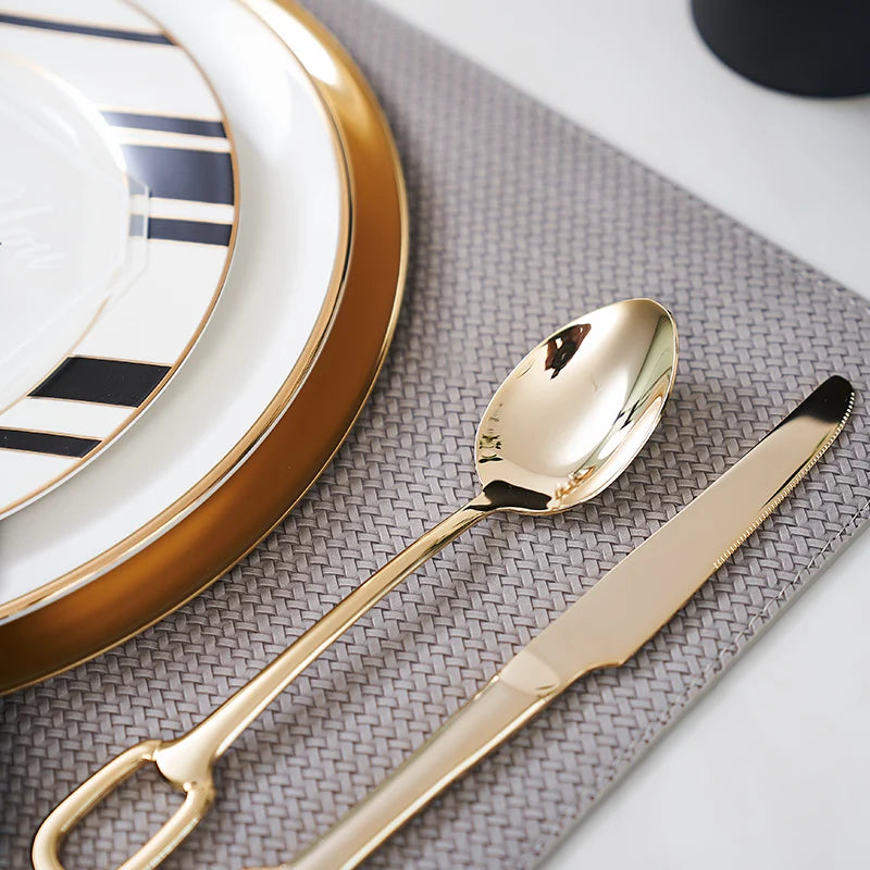5Pcs Luxury Tableware Stainless Steel Knife Fork Spoon Cutlery Set