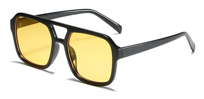 Retro Square Double Beam Yellow Oversized Sunglasses