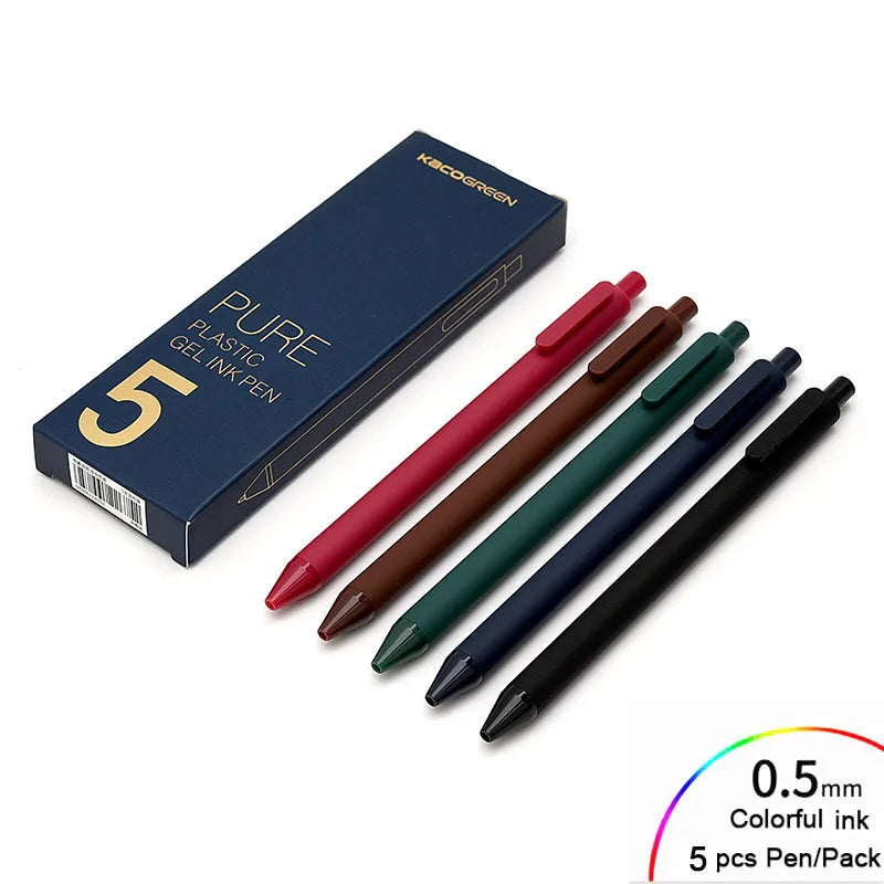 5Pcs/Pack Kaco Gel Pen Kawaii Push Sign Pens with Refill for Gel Pen