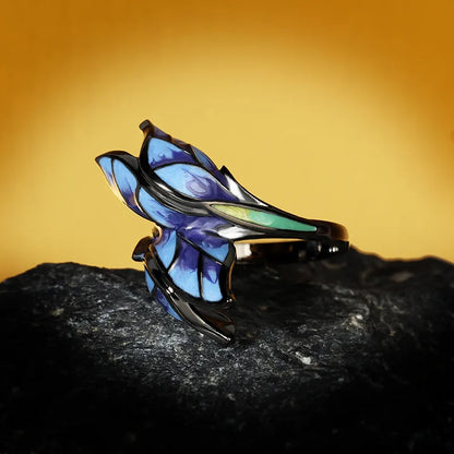 Unique Shape Blue Butterfly Enamel 925 Silver Elegant Handmade Ring