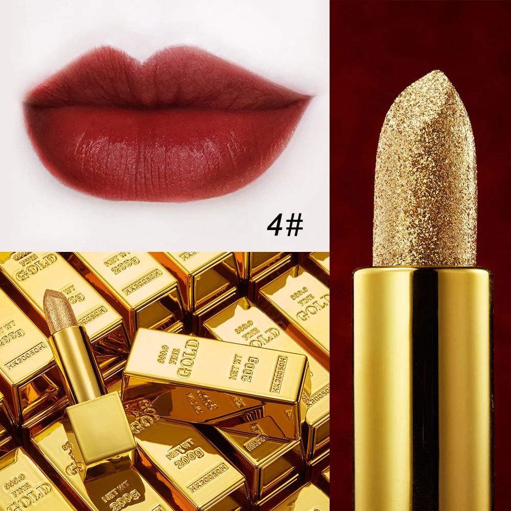 Glitter Lipstick Moisturizing Makeup Velvet Matte Gold Lipstick