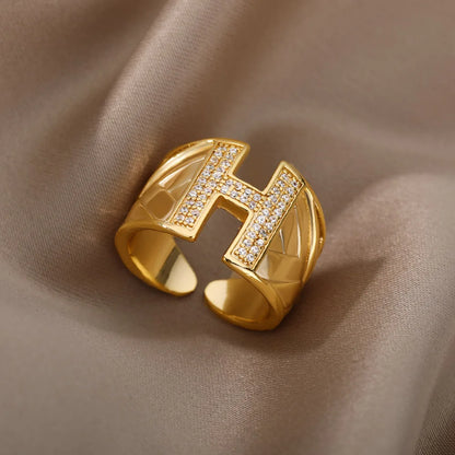 Chunky Wide Zircon Initial Letter Rings