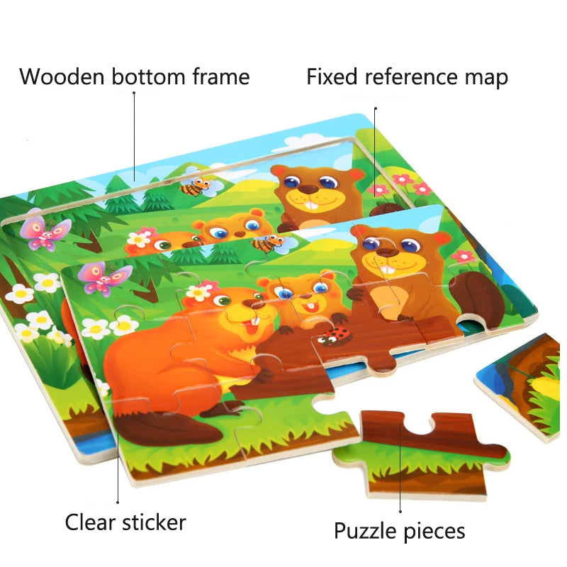 15*11cm 3D Puzzle Cartoon Animals Wood Puzzle Kids