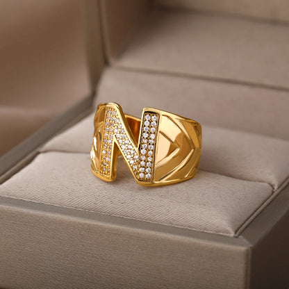 Chunky Wide Zircon Initial Letter Rings