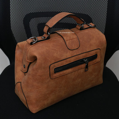 Plaid Rivets Design Doctor Crossbody High Quality PU Leather Tote Bags