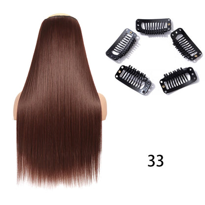 Synthetic Long Straight Clip In One Piece Hair Extension 5 Clips Fake Hair