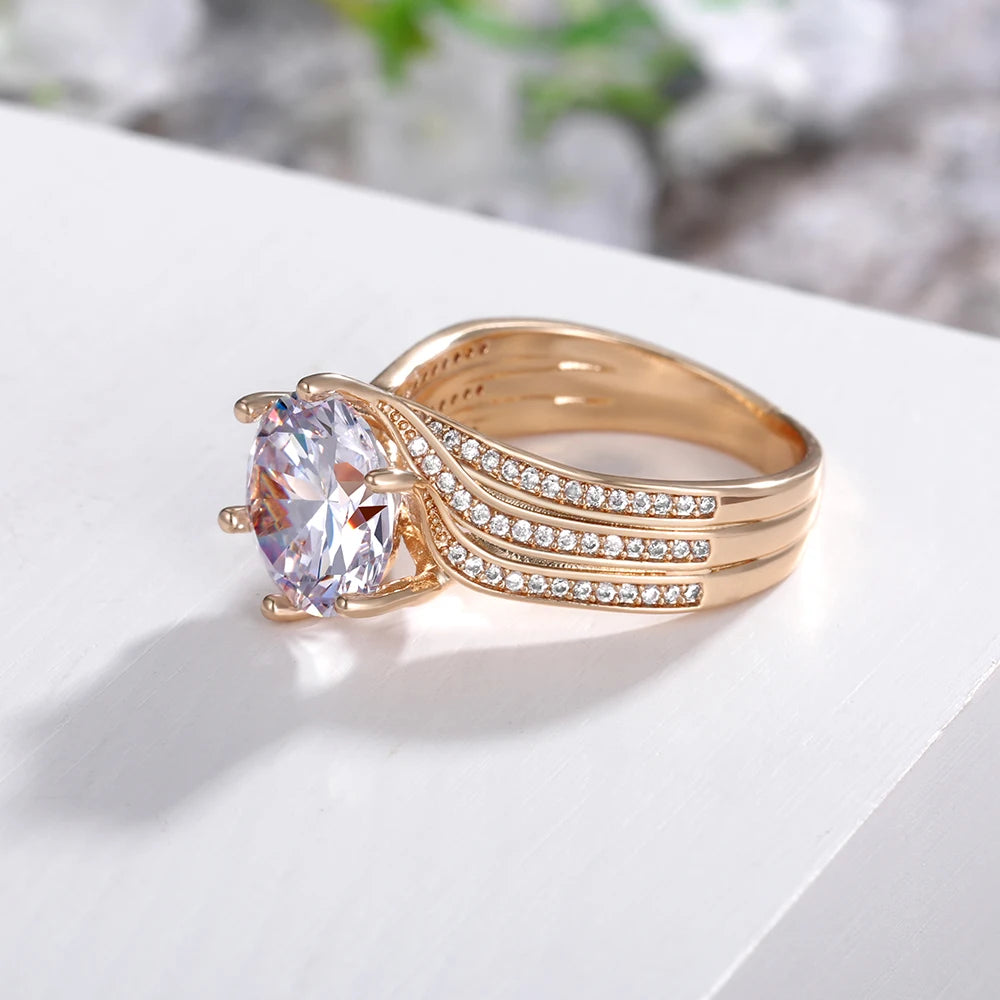 Gorgeous Solitaire 12MM Cubic Zirconia Bridal Gold Brilliant Rings