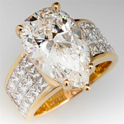 Luxury Gold Water Drop CZ Brilliant White Cubic Zirconia Rings