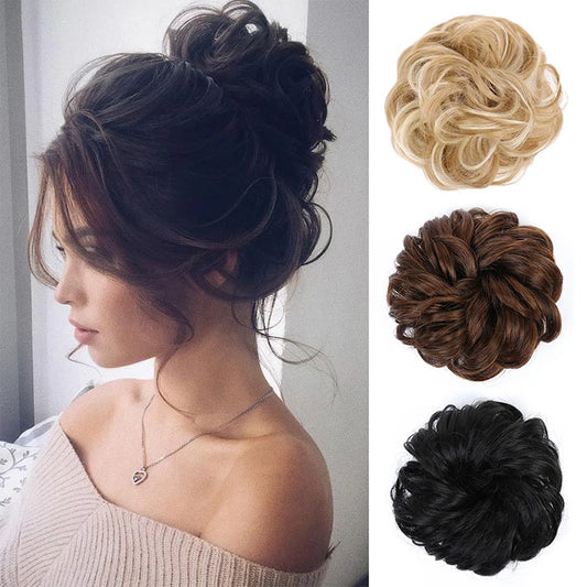 Natural Curly Messy Bun Hair Wigs