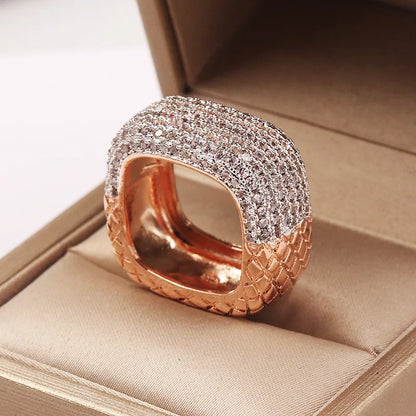 Luxury S925 Silver Rose Gold Filled Inlay White Zircon Ring