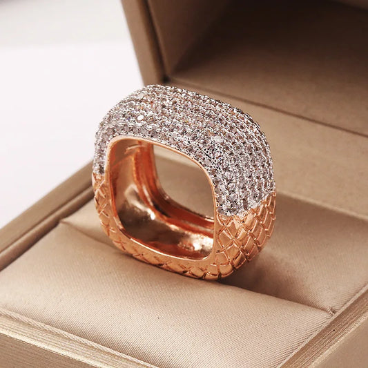 Luxury S925 Silver Rose Gold Filled Inlay White Zircon Ring