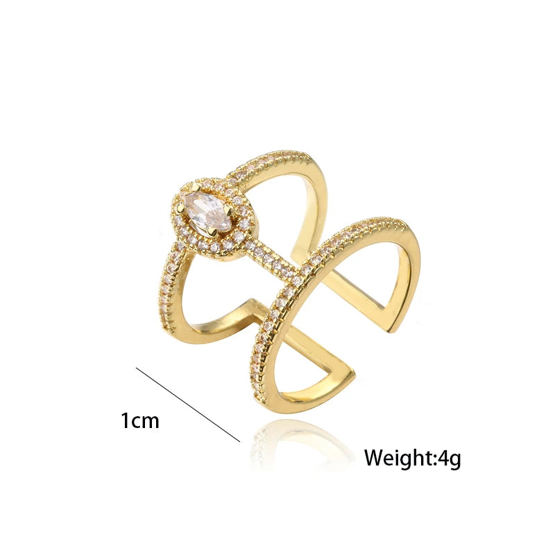 Gold Geometric Copper AAA+ Cubic Zirconia Ring