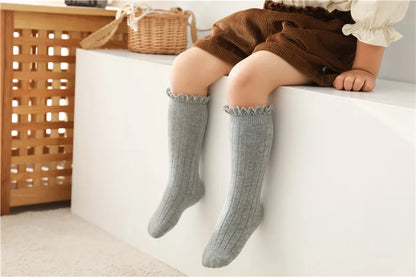 Ruffle Knee High Socks Baby Girls Toddlers Long Soft Cotton Sock 0-8Years