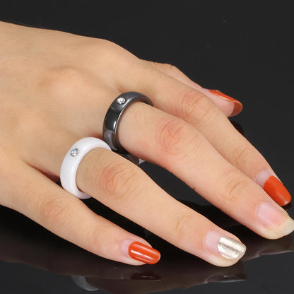 Black White Colorful Ceramic With Big Crystal Ring