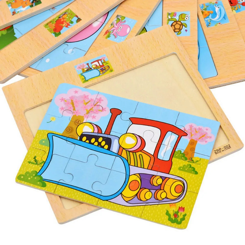 12/9 PCS Puzzles Wooden Kids Baby Wood Cartoon Toys