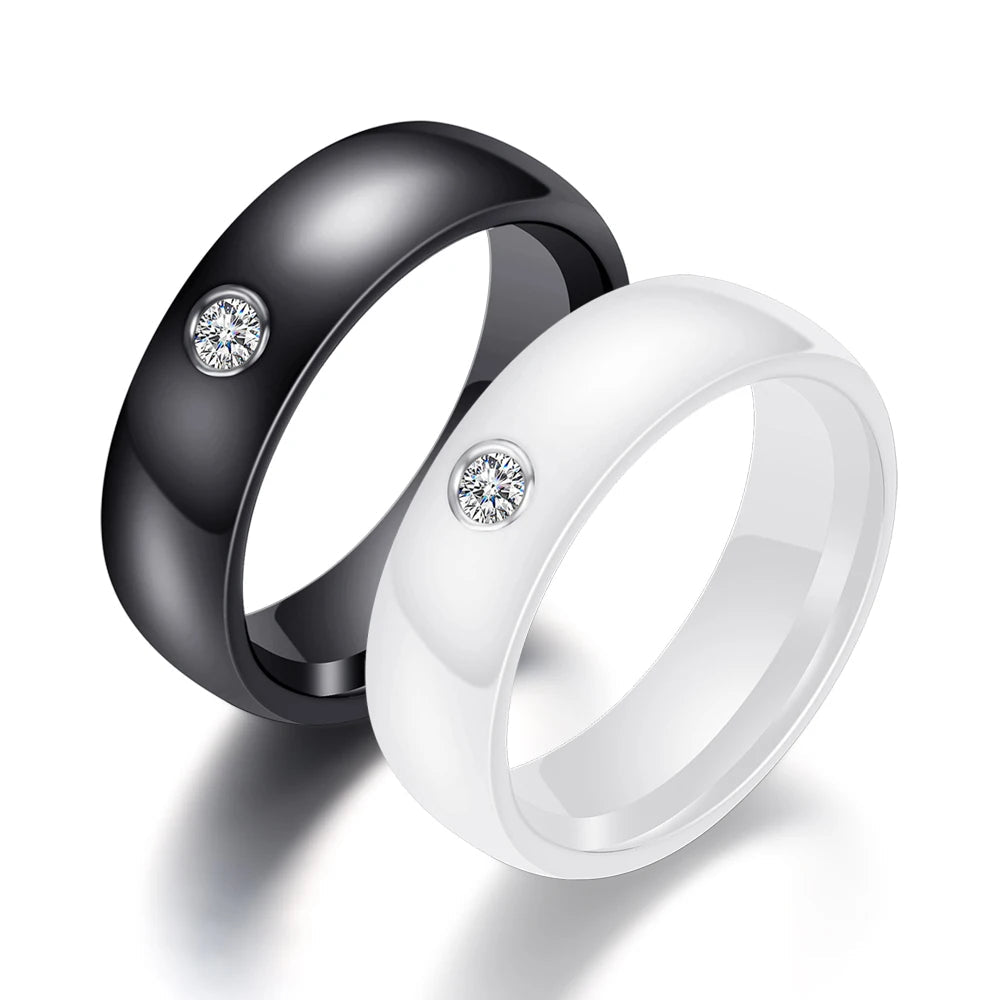 Black White Colorful Ceramic With Big Crystal Ring