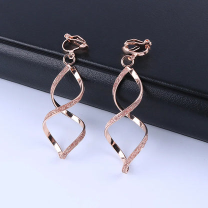 4 Color Geometry Irregular Metal Wave Clip on Earrings