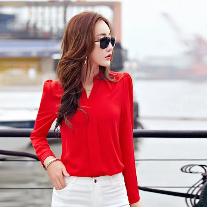 Long Sleeve Slim Chiffon Blouse Office Shirts